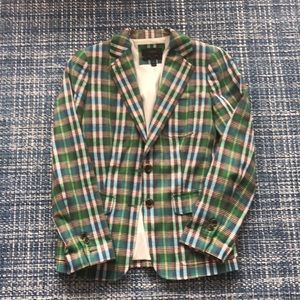 J crew cotton green burgundy yellow plaid blazer
